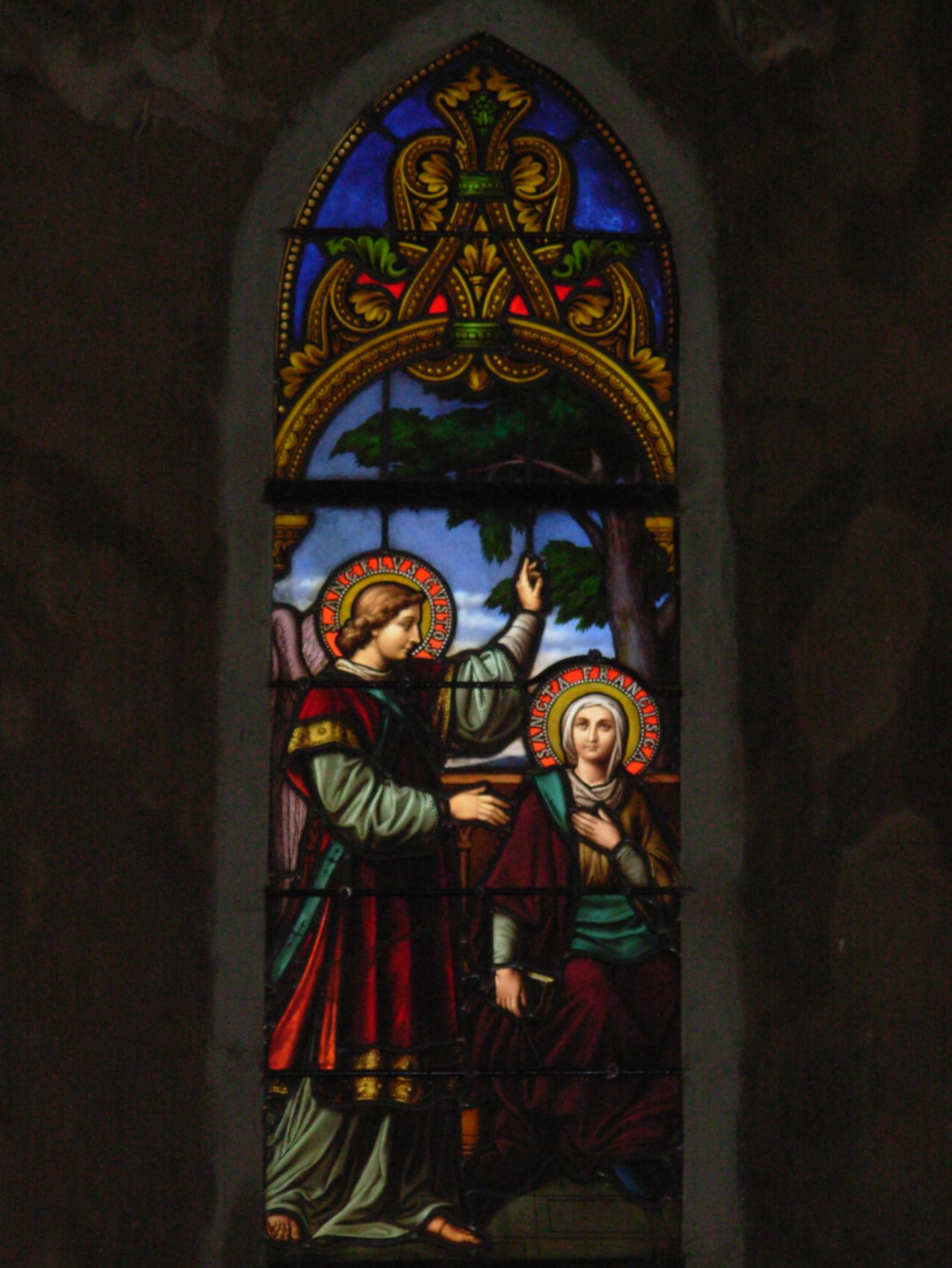 Vitrail bas-côté sud Sainte Françoise Romaine et son ange gardien